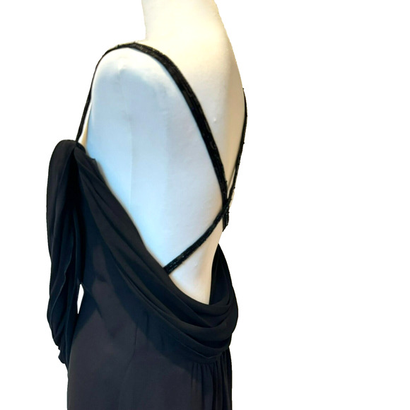 VALENTINO NWT $3720 Size 10 Black Silk Dress Gown Strappy Sequin Sexy Slit Drape - Picture 4 of 15